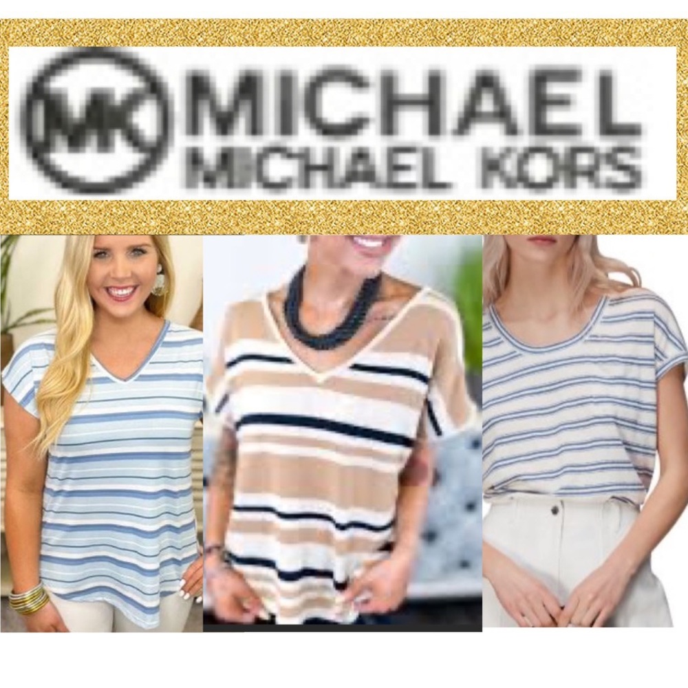 Cap Sleeve Michael Kors Striped Shirt Scoop Neck Cotton Blouse Size Medium